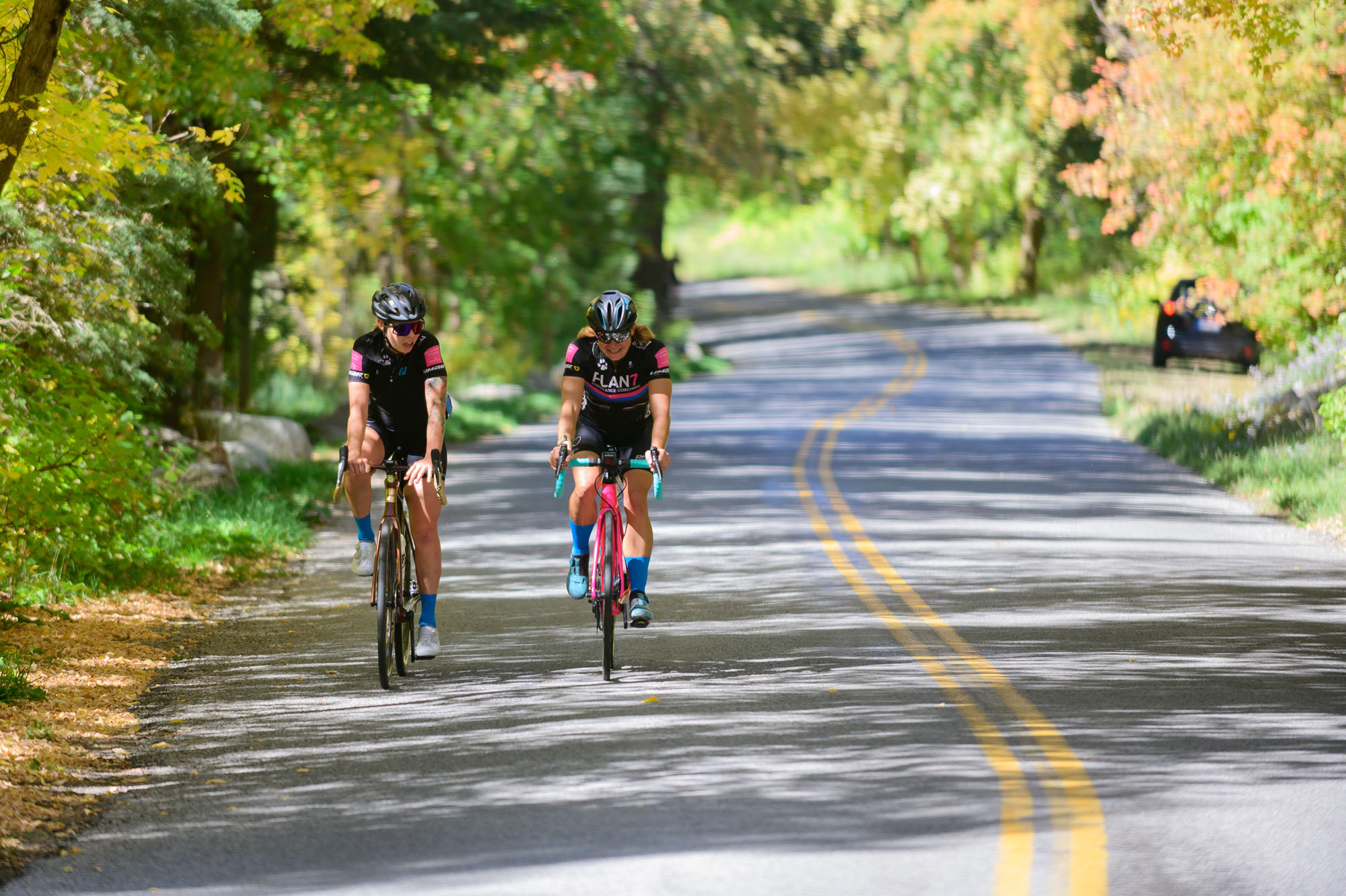 two female riders on the road