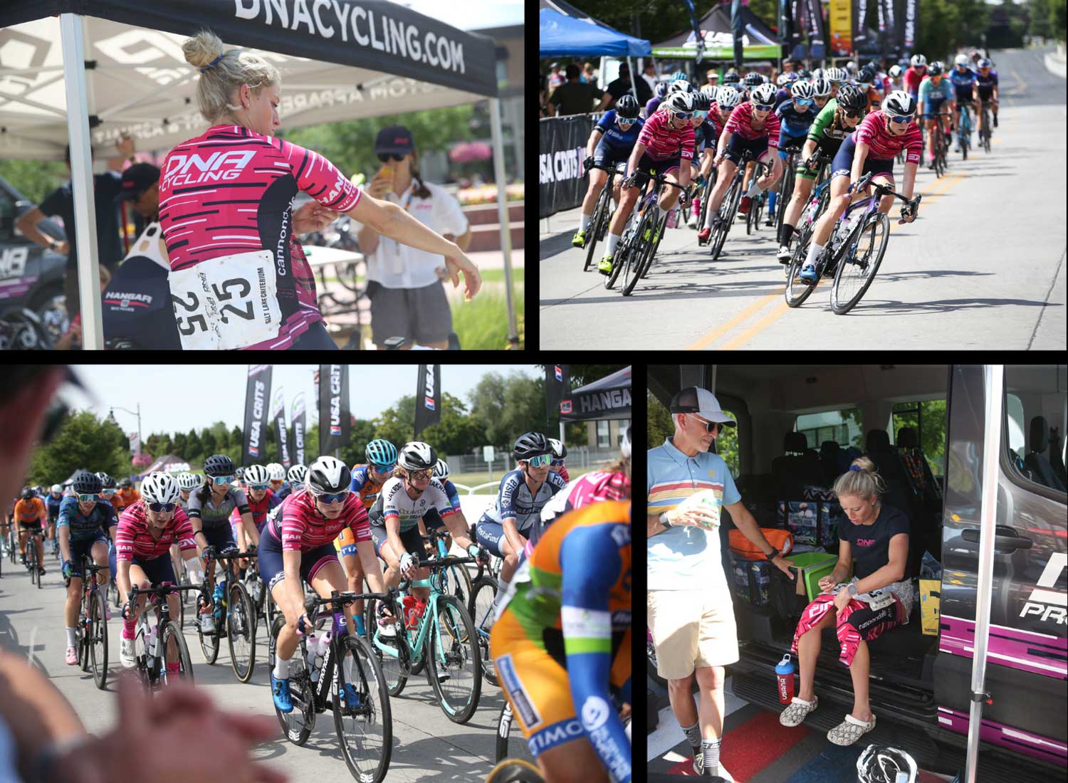 collage of kim getting ready for race dna cycling