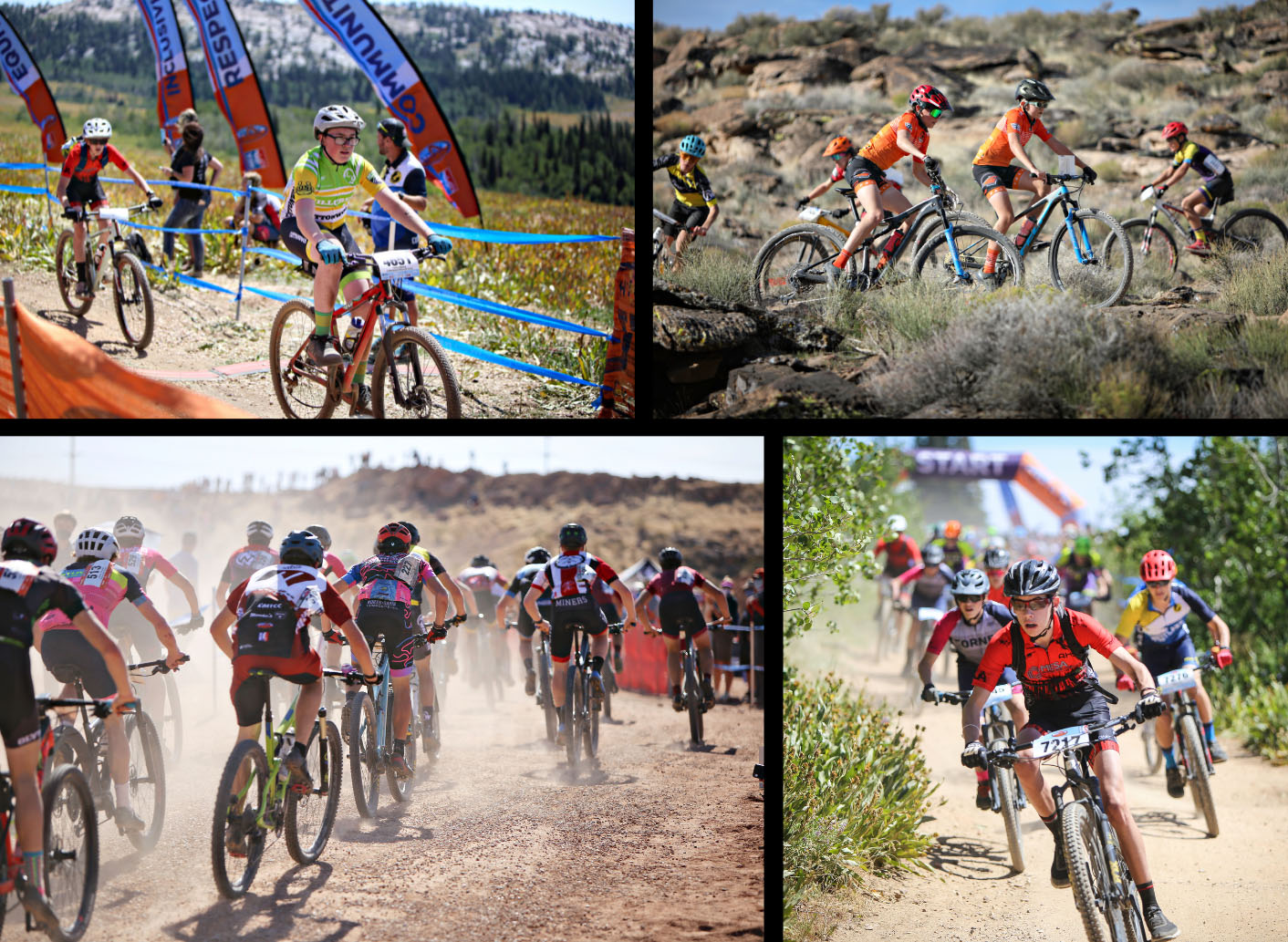 groups of nica riders racing on various courses