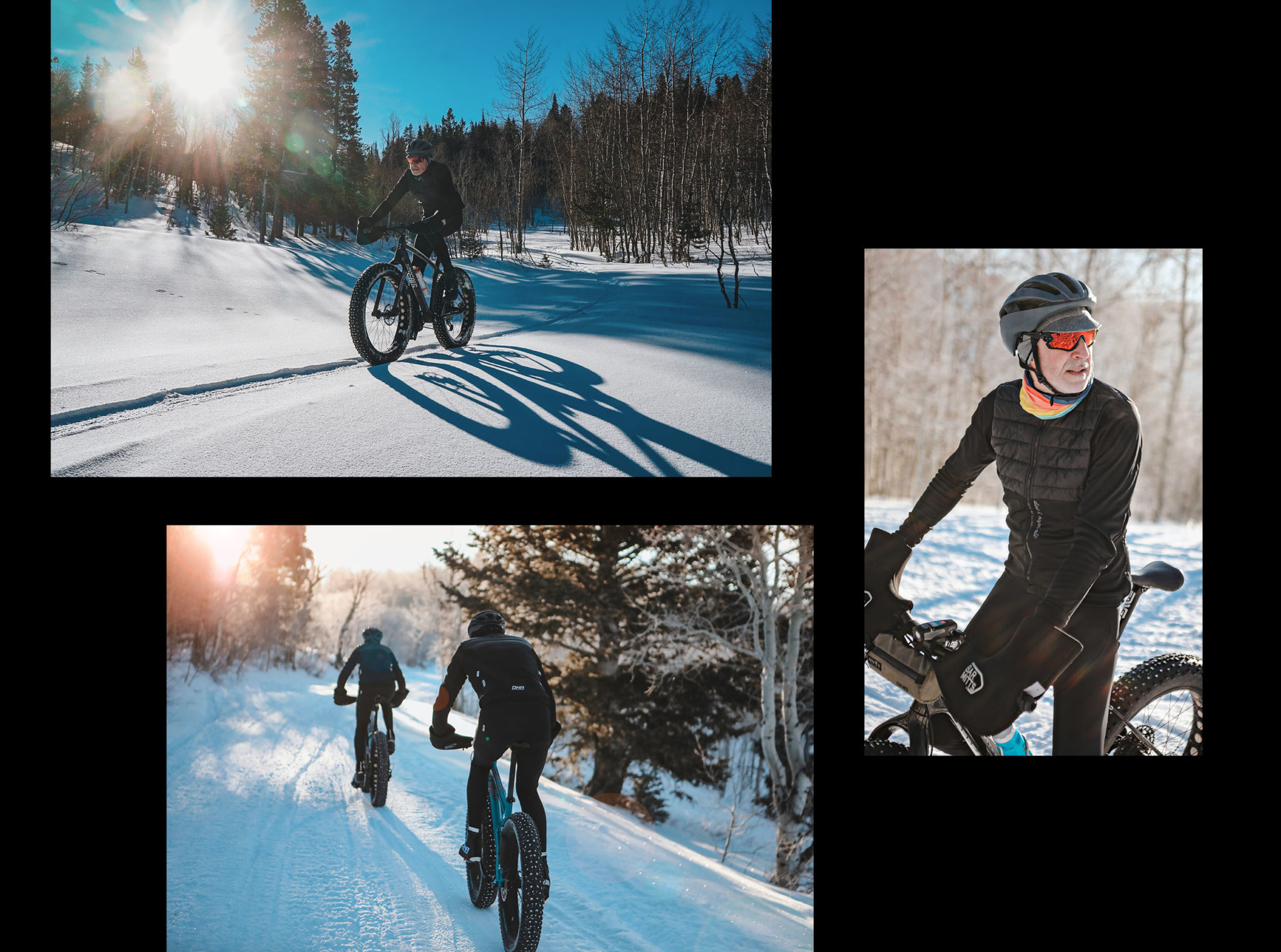 fat biking in snow wearing dna cycling outerwear