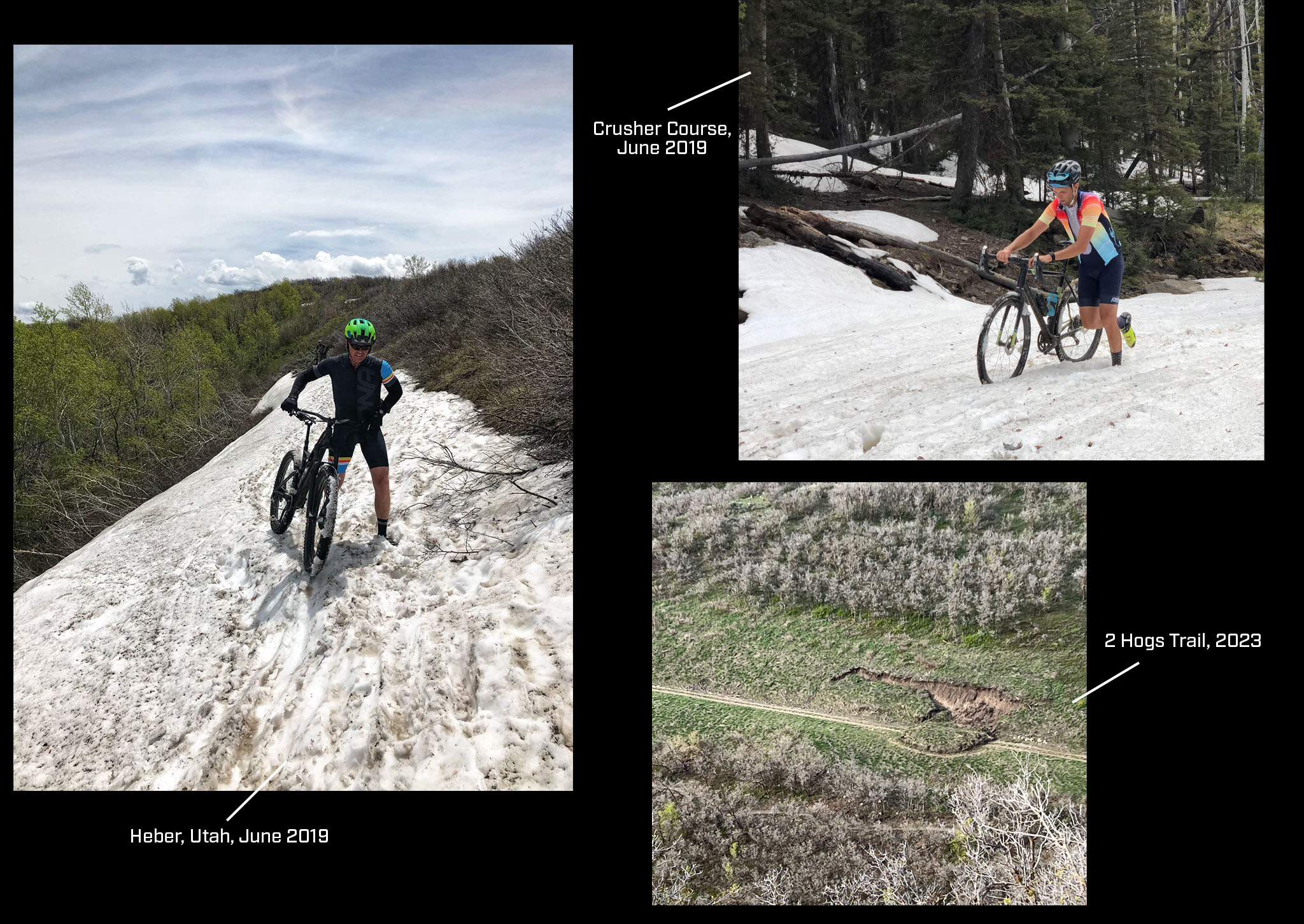 collage of people riding bikes in snow